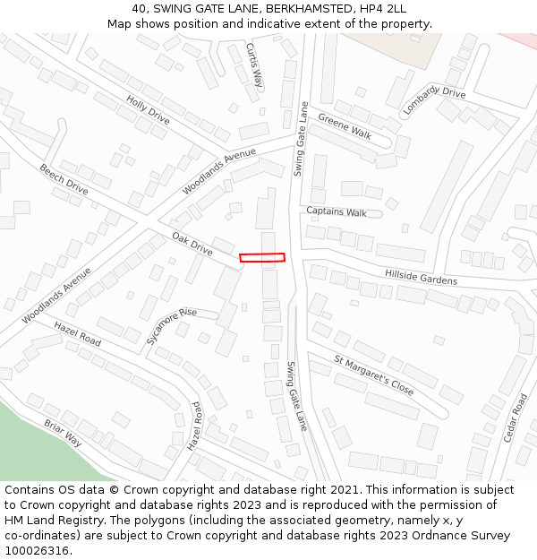 40, SWING GATE LANE, BERKHAMSTED, HP4 2LL: Location map and indicative extent of plot