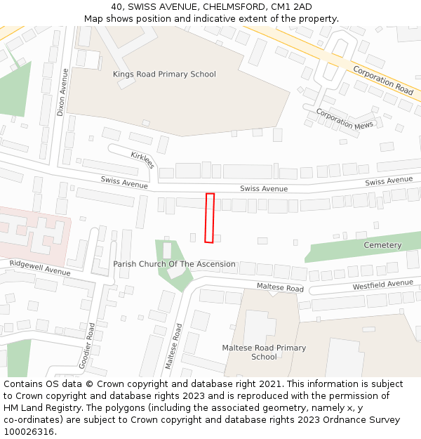 40, SWISS AVENUE, CHELMSFORD, CM1 2AD: Location map and indicative extent of plot