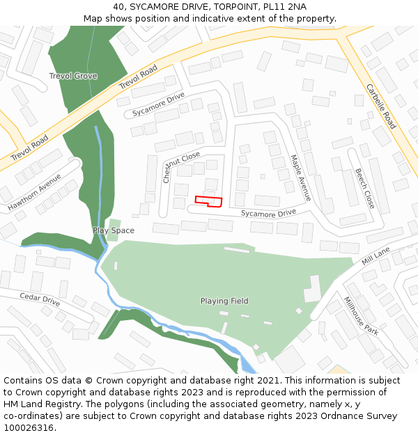 40, SYCAMORE DRIVE, TORPOINT, PL11 2NA: Location map and indicative extent of plot