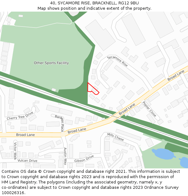 40, SYCAMORE RISE, BRACKNELL, RG12 9BU: Location map and indicative extent of plot