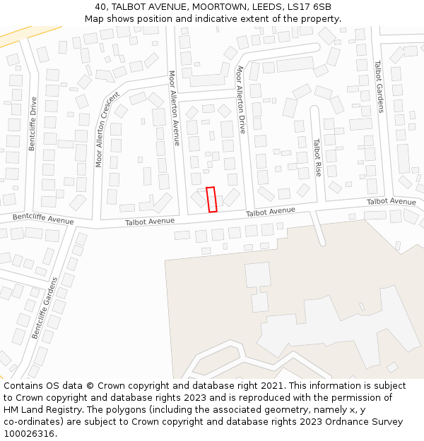 40, TALBOT AVENUE, MOORTOWN, LEEDS, LS17 6SB: Location map and indicative extent of plot