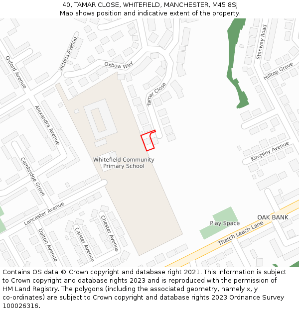 40, TAMAR CLOSE, WHITEFIELD, MANCHESTER, M45 8SJ: Location map and indicative extent of plot