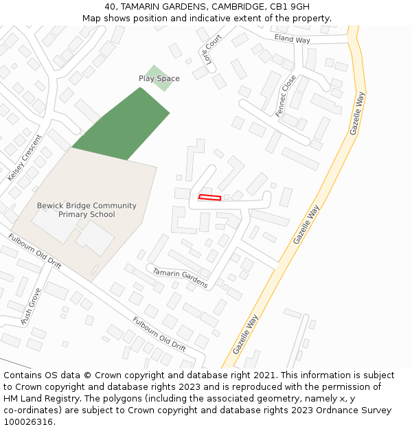 40, TAMARIN GARDENS, CAMBRIDGE, CB1 9GH: Location map and indicative extent of plot