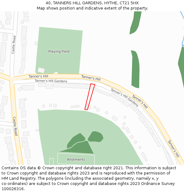 40, TANNERS HILL GARDENS, HYTHE, CT21 5HX: Location map and indicative extent of plot