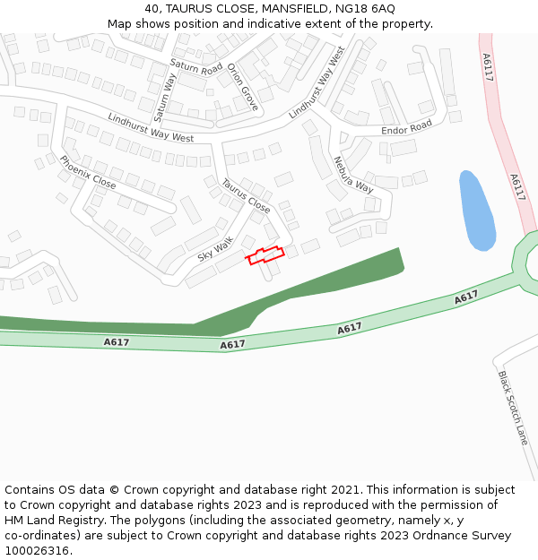 40, TAURUS CLOSE, MANSFIELD, NG18 6AQ: Location map and indicative extent of plot