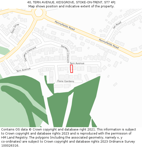 40, TERN AVENUE, KIDSGROVE, STOKE-ON-TRENT, ST7 4PJ: Location map and indicative extent of plot