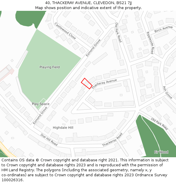 40, THACKERAY AVENUE, CLEVEDON, BS21 7JJ: Location map and indicative extent of plot