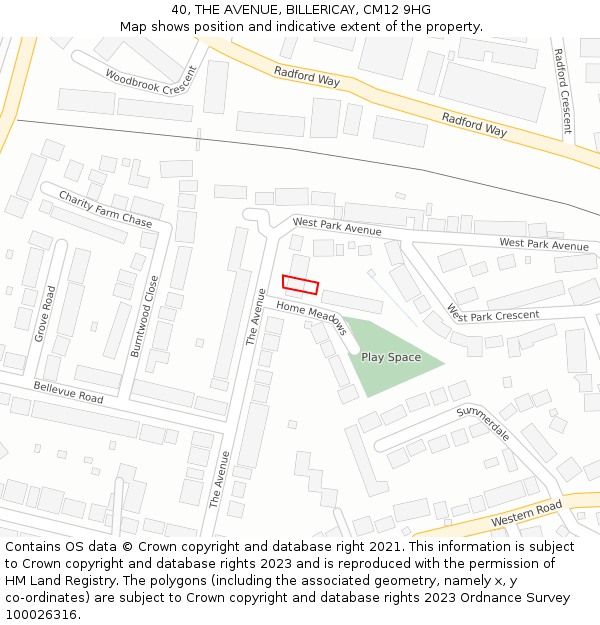 40, THE AVENUE, BILLERICAY, CM12 9HG: Location map and indicative extent of plot