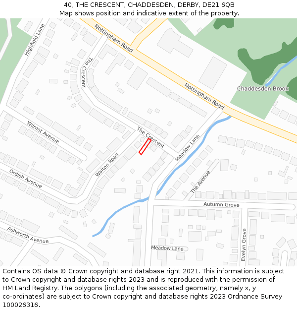 40, THE CRESCENT, CHADDESDEN, DERBY, DE21 6QB: Location map and indicative extent of plot