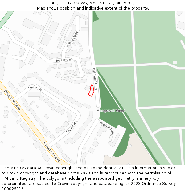 40, THE FARROWS, MAIDSTONE, ME15 9ZJ: Location map and indicative extent of plot