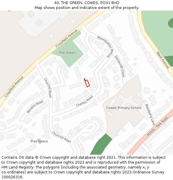 40, THE GREEN, COWES, PO31 8HD: Location map and indicative extent of plot