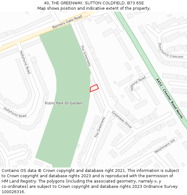 40, THE GREENWAY, SUTTON COLDFIELD, B73 6SE: Location map and indicative extent of plot