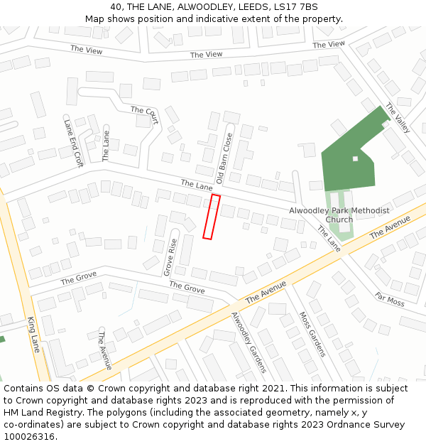 40, THE LANE, ALWOODLEY, LEEDS, LS17 7BS: Location map and indicative extent of plot