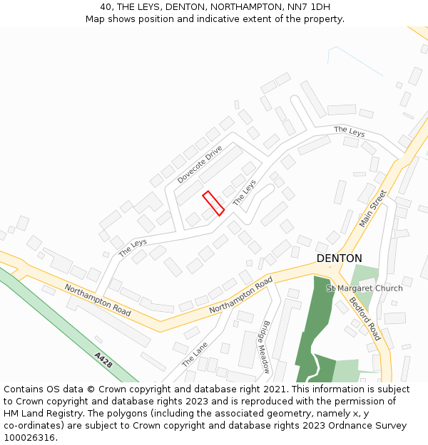 40, THE LEYS, DENTON, NORTHAMPTON, NN7 1DH: Location map and indicative extent of plot