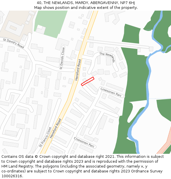 40, THE NEWLANDS, MARDY, ABERGAVENNY, NP7 6HJ: Location map and indicative extent of plot