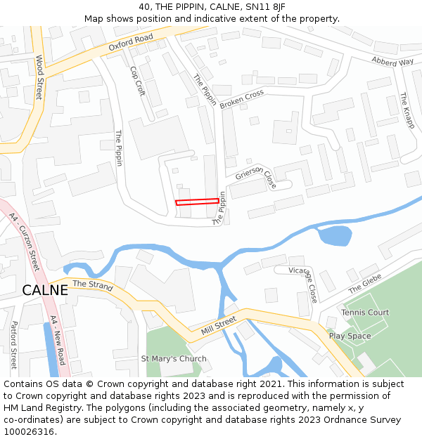 40, THE PIPPIN, CALNE, SN11 8JF: Location map and indicative extent of plot