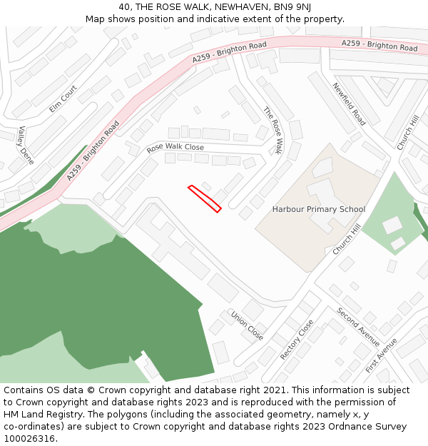40, THE ROSE WALK, NEWHAVEN, BN9 9NJ: Location map and indicative extent of plot