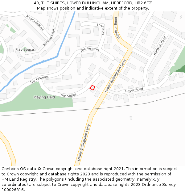 40, THE SHIRES, LOWER BULLINGHAM, HEREFORD, HR2 6EZ: Location map and indicative extent of plot