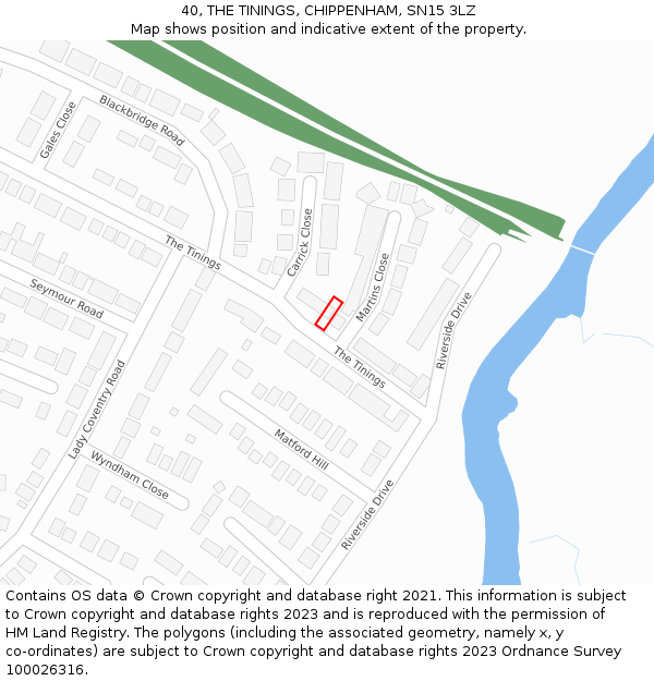 40, THE TININGS, CHIPPENHAM, SN15 3LZ: Location map and indicative extent of plot