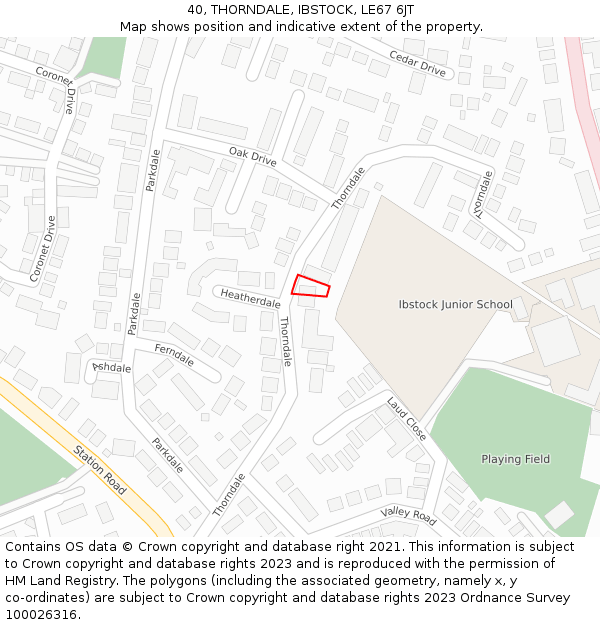40, THORNDALE, IBSTOCK, LE67 6JT: Location map and indicative extent of plot