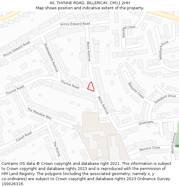 40, THYNNE ROAD, BILLERICAY, CM11 2HH: Location map and indicative extent of plot