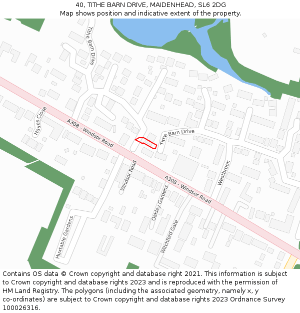 40, TITHE BARN DRIVE, MAIDENHEAD, SL6 2DG: Location map and indicative extent of plot