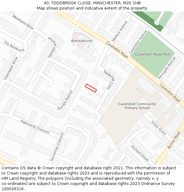 40, TODDBROOK CLOSE, MANCHESTER, M20 1NB: Location map and indicative extent of plot