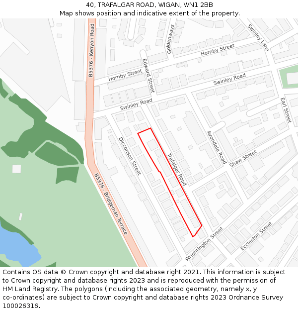 40, TRAFALGAR ROAD, WIGAN, WN1 2BB: Location map and indicative extent of plot