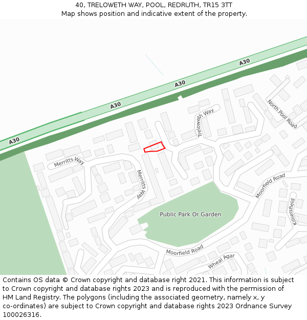 40, TRELOWETH WAY, POOL, REDRUTH, TR15 3TT: Location map and indicative extent of plot