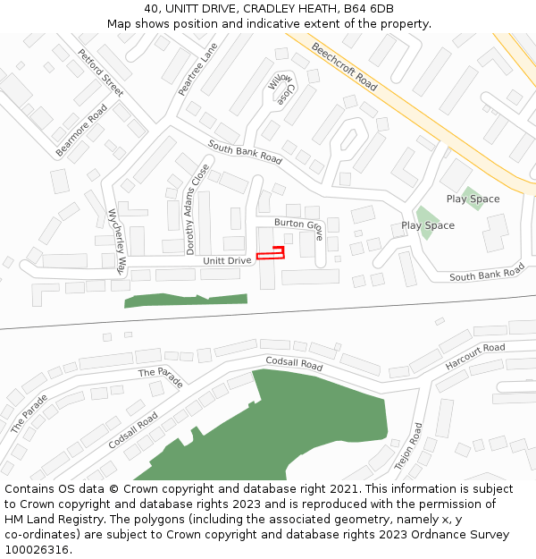 40, UNITT DRIVE, CRADLEY HEATH, B64 6DB: Location map and indicative extent of plot