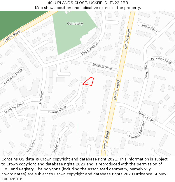 40, UPLANDS CLOSE, UCKFIELD, TN22 1BB: Location map and indicative extent of plot
