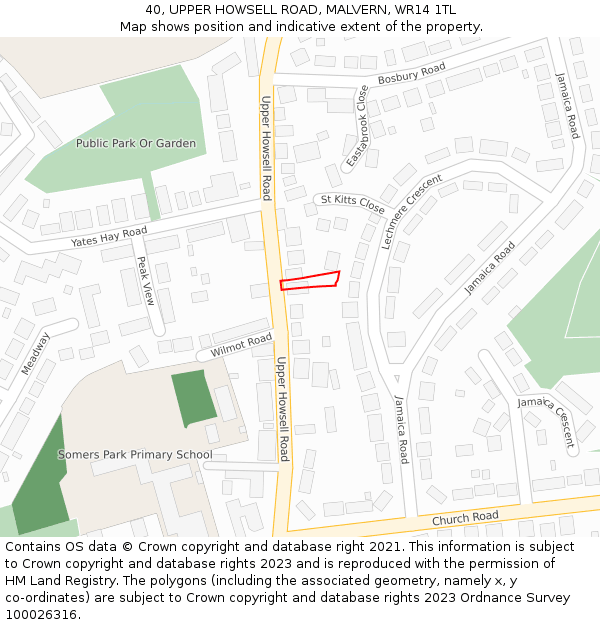 40, UPPER HOWSELL ROAD, MALVERN, WR14 1TL: Location map and indicative extent of plot