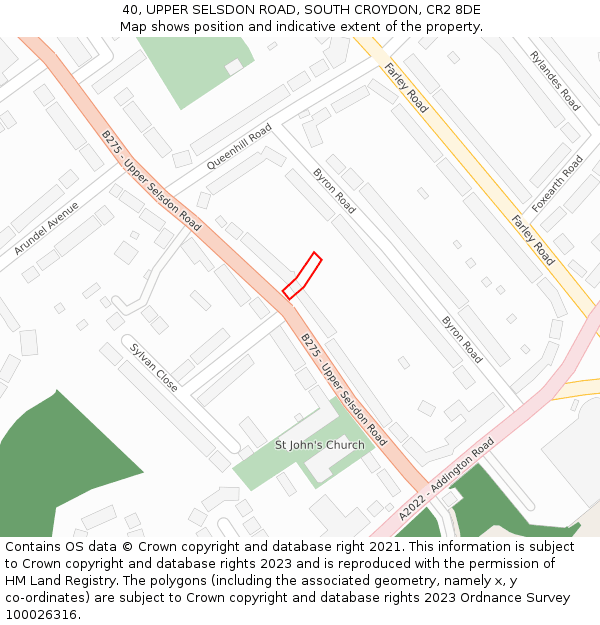 40, UPPER SELSDON ROAD, SOUTH CROYDON, CR2 8DE: Location map and indicative extent of plot