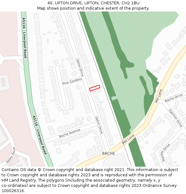 40, UPTON DRIVE, UPTON, CHESTER, CH2 1BU: Location map and indicative extent of plot