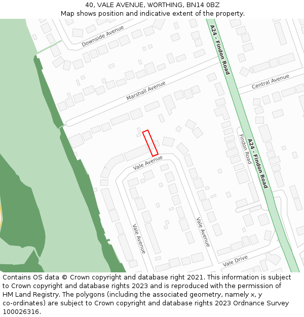 40, VALE AVENUE, WORTHING, BN14 0BZ: Location map and indicative extent of plot