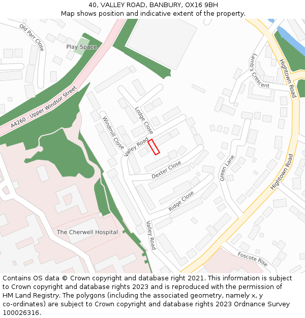 40, VALLEY ROAD, BANBURY, OX16 9BH: Location map and indicative extent of plot