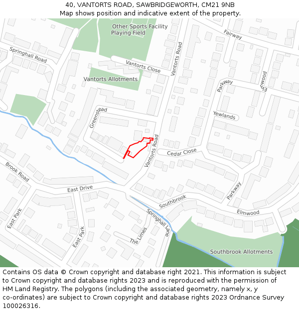 40, VANTORTS ROAD, SAWBRIDGEWORTH, CM21 9NB: Location map and indicative extent of plot