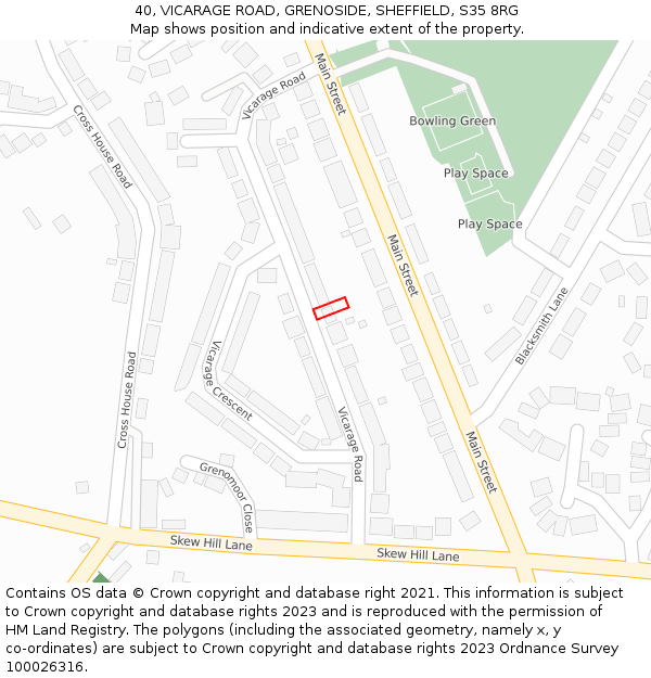 40, VICARAGE ROAD, GRENOSIDE, SHEFFIELD, S35 8RG: Location map and indicative extent of plot