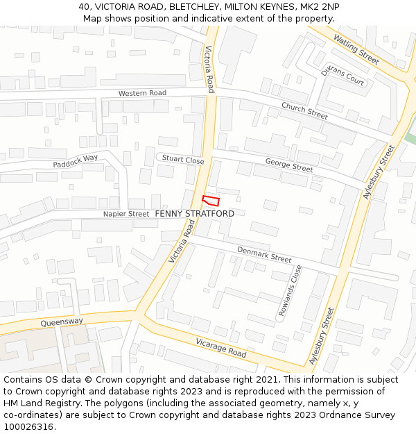 40, VICTORIA ROAD, BLETCHLEY, MILTON KEYNES, MK2 2NP: Location map and indicative extent of plot