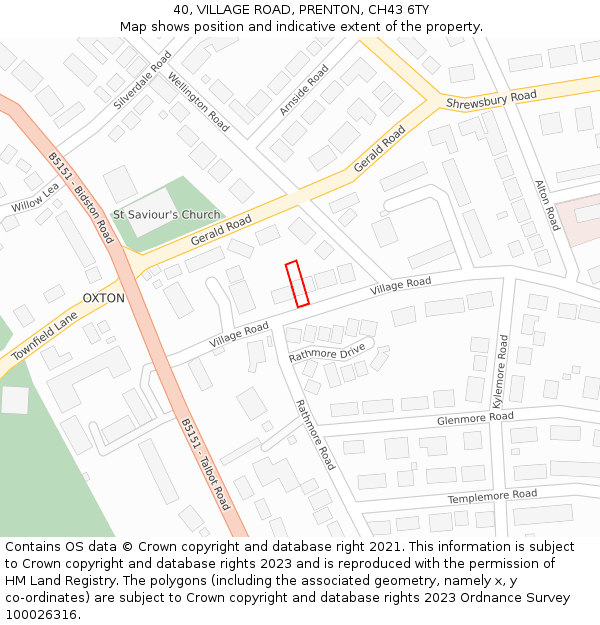 40, VILLAGE ROAD, PRENTON, CH43 6TY: Location map and indicative extent of plot