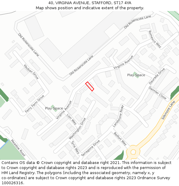 40, VIRGINIA AVENUE, STAFFORD, ST17 4YA: Location map and indicative extent of plot