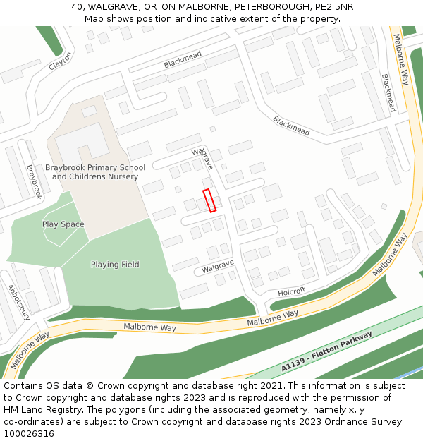 40, WALGRAVE, ORTON MALBORNE, PETERBOROUGH, PE2 5NR: Location map and indicative extent of plot