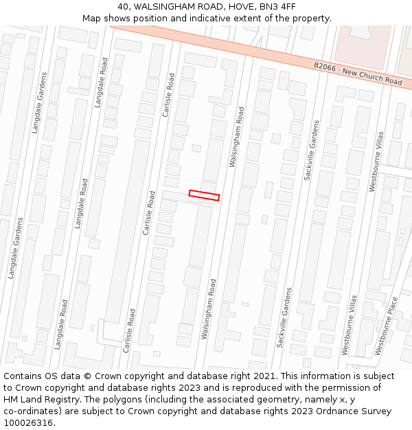 40, WALSINGHAM ROAD, HOVE, BN3 4FF: Location map and indicative extent of plot