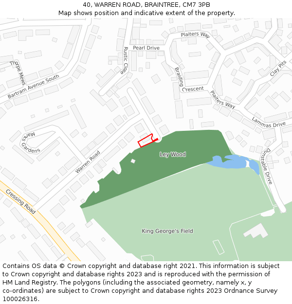 40, WARREN ROAD, BRAINTREE, CM7 3PB: Location map and indicative extent of plot