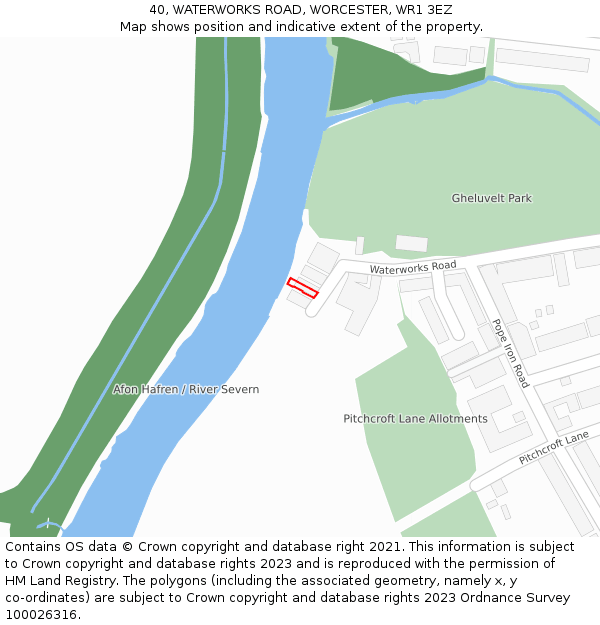 40, WATERWORKS ROAD, WORCESTER, WR1 3EZ: Location map and indicative extent of plot