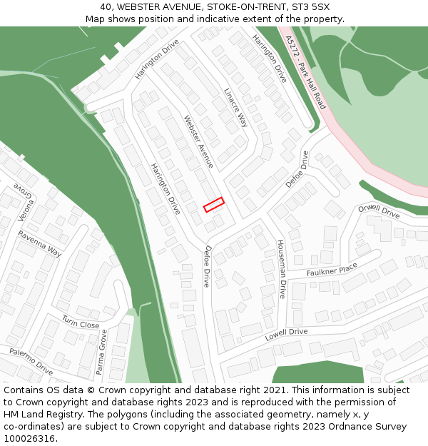 40, WEBSTER AVENUE, STOKE-ON-TRENT, ST3 5SX: Location map and indicative extent of plot