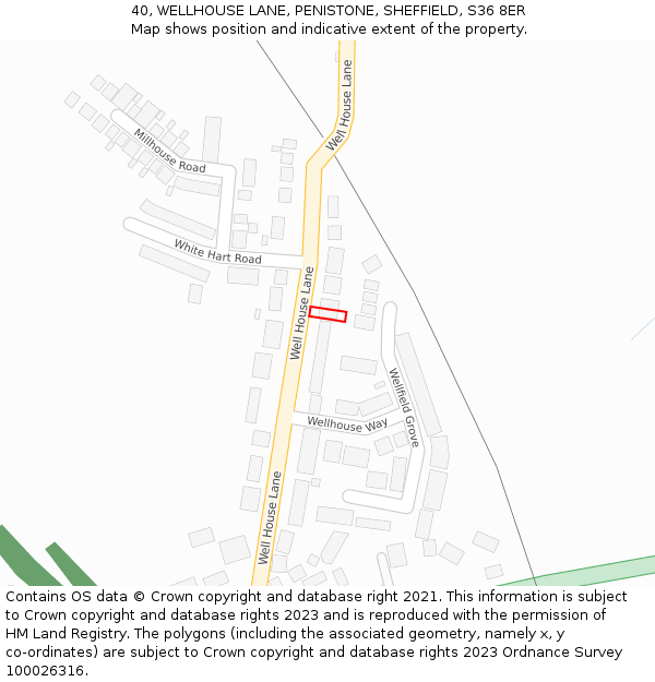 40, WELLHOUSE LANE, PENISTONE, SHEFFIELD, S36 8ER: Location map and indicative extent of plot