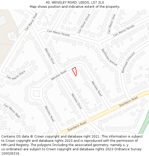 40, WENSLEY ROAD, LEEDS, LS7 2LS: Location map and indicative extent of plot