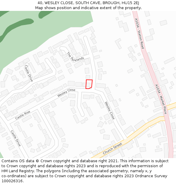 40, WESLEY CLOSE, SOUTH CAVE, BROUGH, HU15 2EJ: Location map and indicative extent of plot