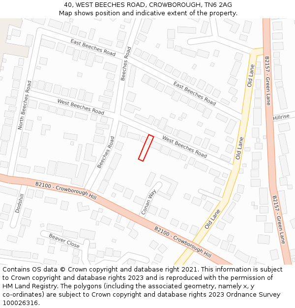 40, WEST BEECHES ROAD, CROWBOROUGH, TN6 2AG: Location map and indicative extent of plot